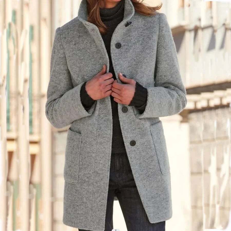"Eleganter Damen-Wollmantel, klassisches Design, wärmender Woll-Polyester-Mix, ideal für Wintertage, stilvoller Look"
