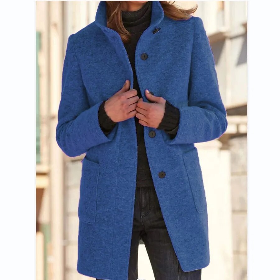 "Eleganter Damen-Wollmantel, klassisches Design, wärmender Woll-Polyester-Mix, ideal für Wintertage, stilvoller Look"