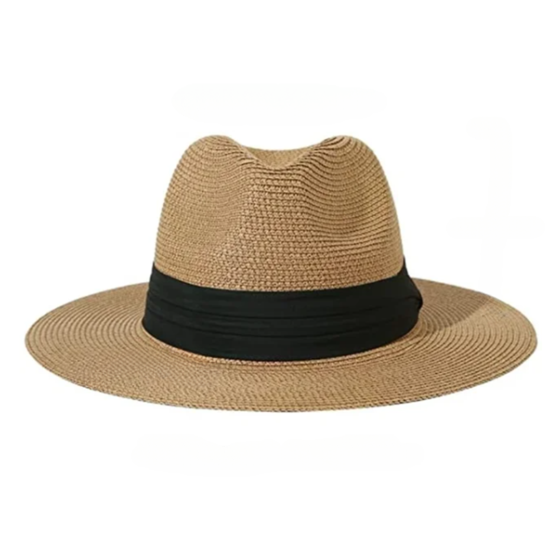 "Eleganter, handgefertigter Herren Panama Sonnenhut in Beige, atmungsaktiv mit breitem Rand für stilvollen Sonnenschutz."