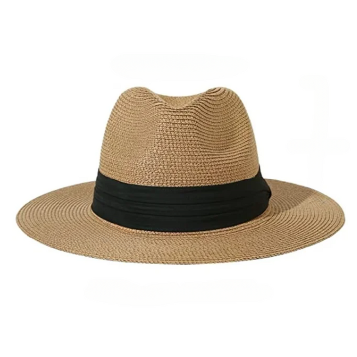 "Eleganter, handgefertigter Herren Panama Sonnenhut in Beige, atmungsaktiv mit breitem Rand für stilvollen Sonnenschutz."