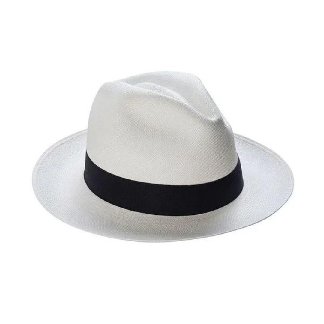 "Eleganter, handgefertigter Herren Panama Sonnenhut in Beige, atmungsaktiv mit breitem Rand für stilvollen Sonnenschutz."