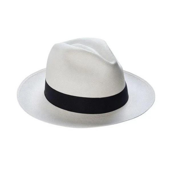 "Eleganter, handgefertigter Herren Panama Sonnenhut in Beige, atmungsaktiv mit breitem Rand für stilvollen Sonnenschutz."