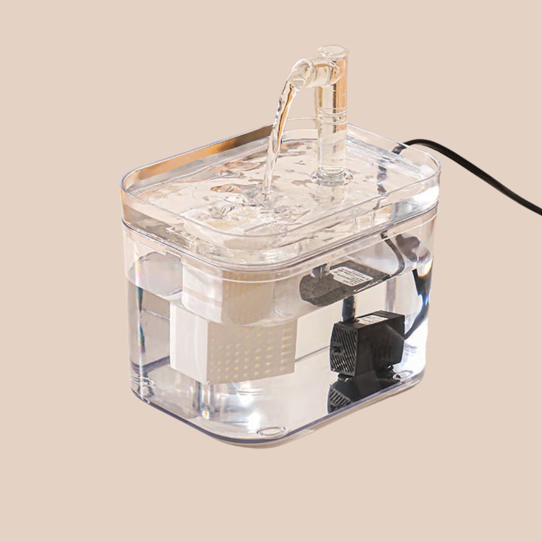 "Eleganter Haustier Trinkbrunnen in modernem Design mit leiser Pumpe und BPA-freiem Material, ideal für frisches Wasser."
