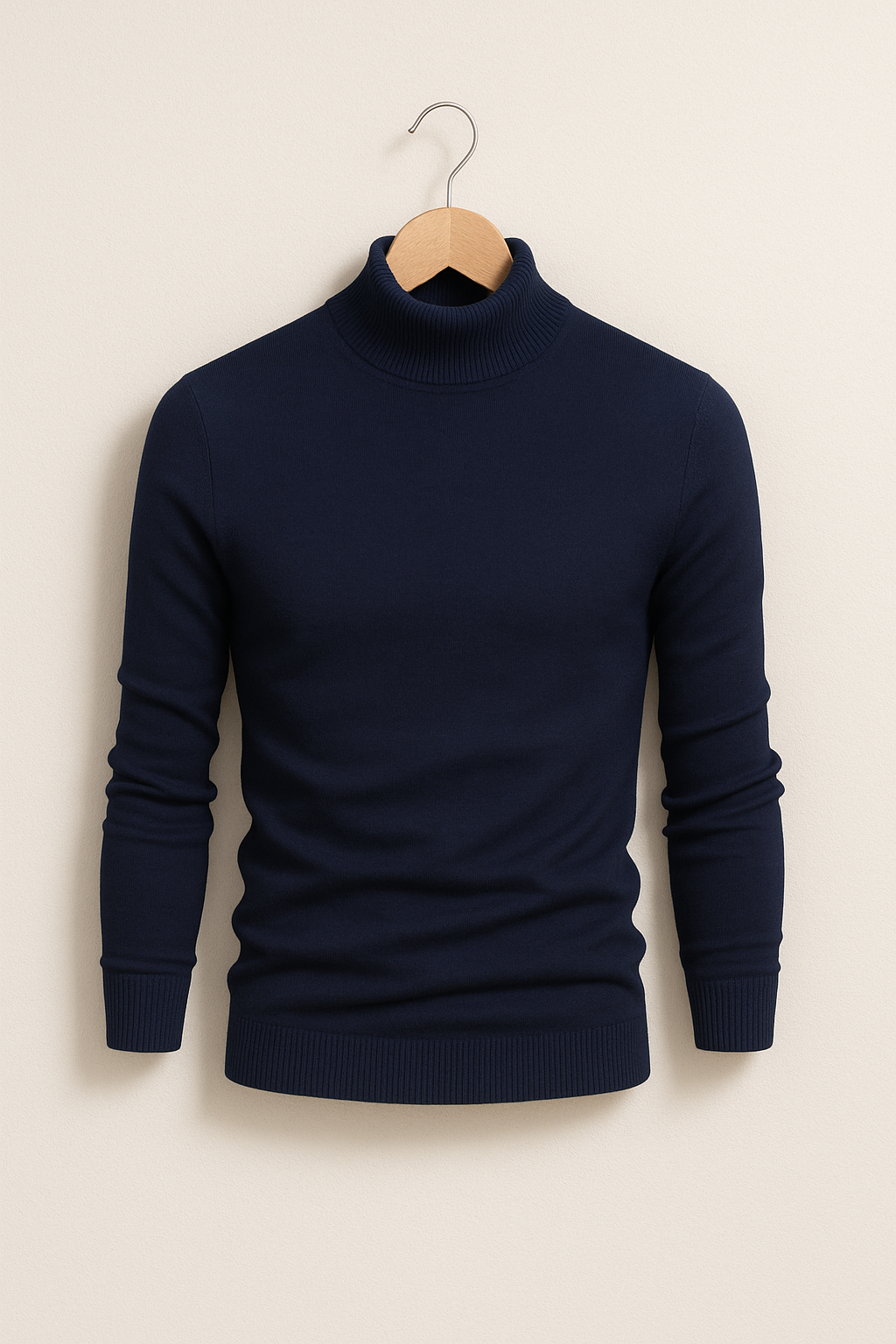Eleganter Herren-Rollkragenpullover aus Feinstrick, weiches Material, schmale Passform, modisch für kühle Tage geeignet.