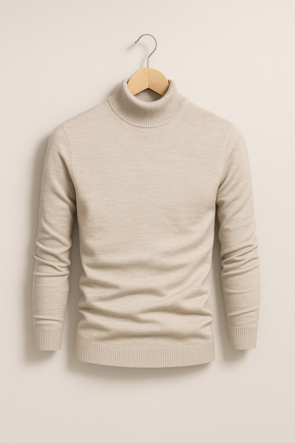 Eleganter Herren-Rollkragenpullover aus Feinstrick, weiches Material, schmale Passform, modisch für kühle Tage geeignet.