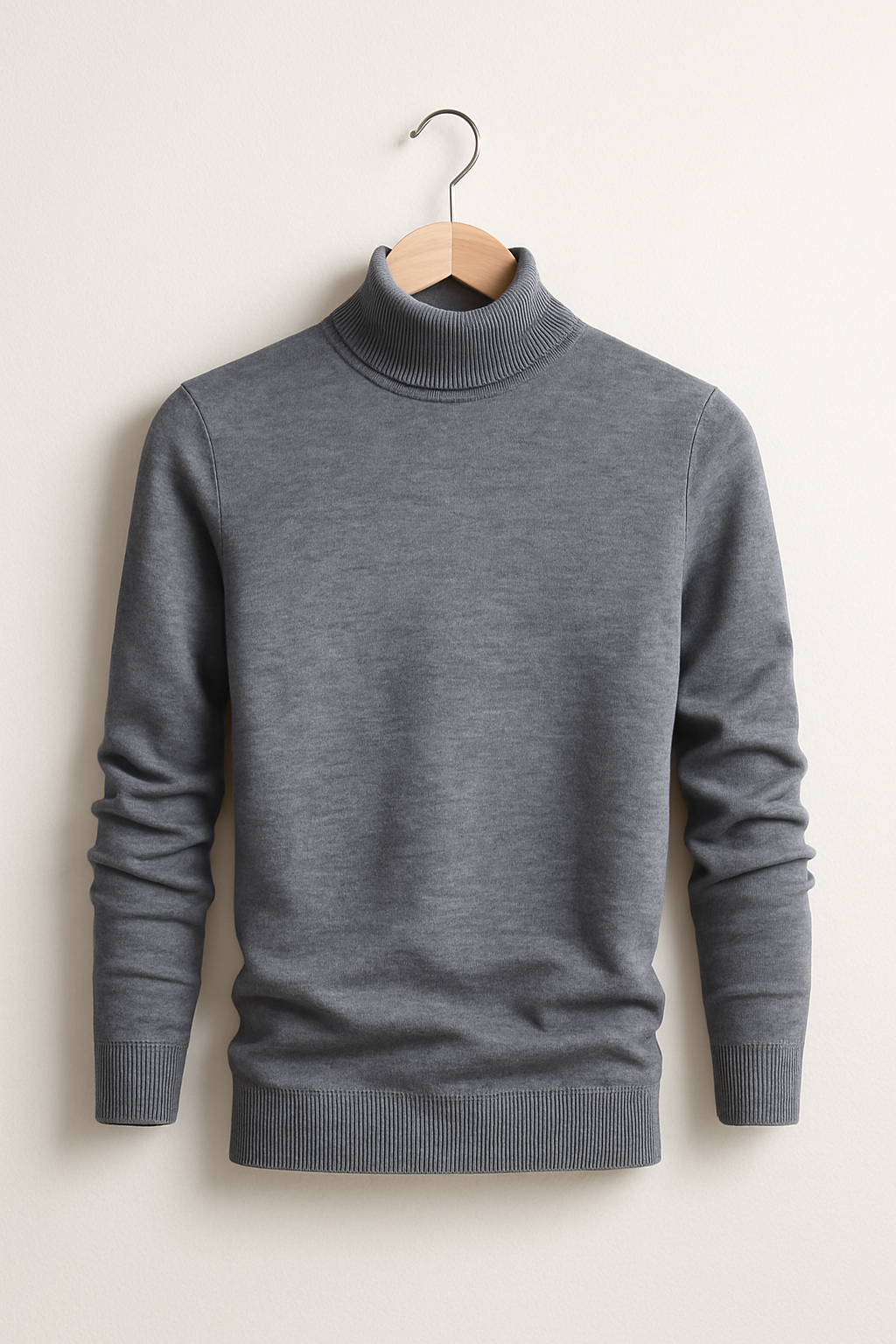 Eleganter Herren-Rollkragenpullover aus Feinstrick, weiches Material, schmale Passform, modisch für kühle Tage geeignet.