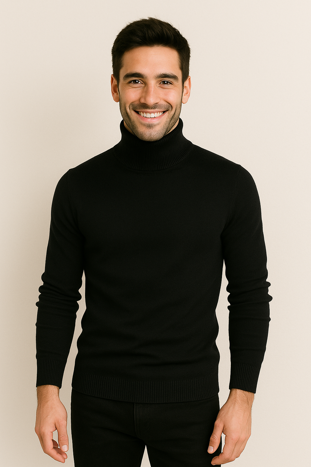 Eleganter Herren-Rollkragenpullover aus Feinstrick, weiches Material, schmale Passform, modisch für kühle Tage geeignet.