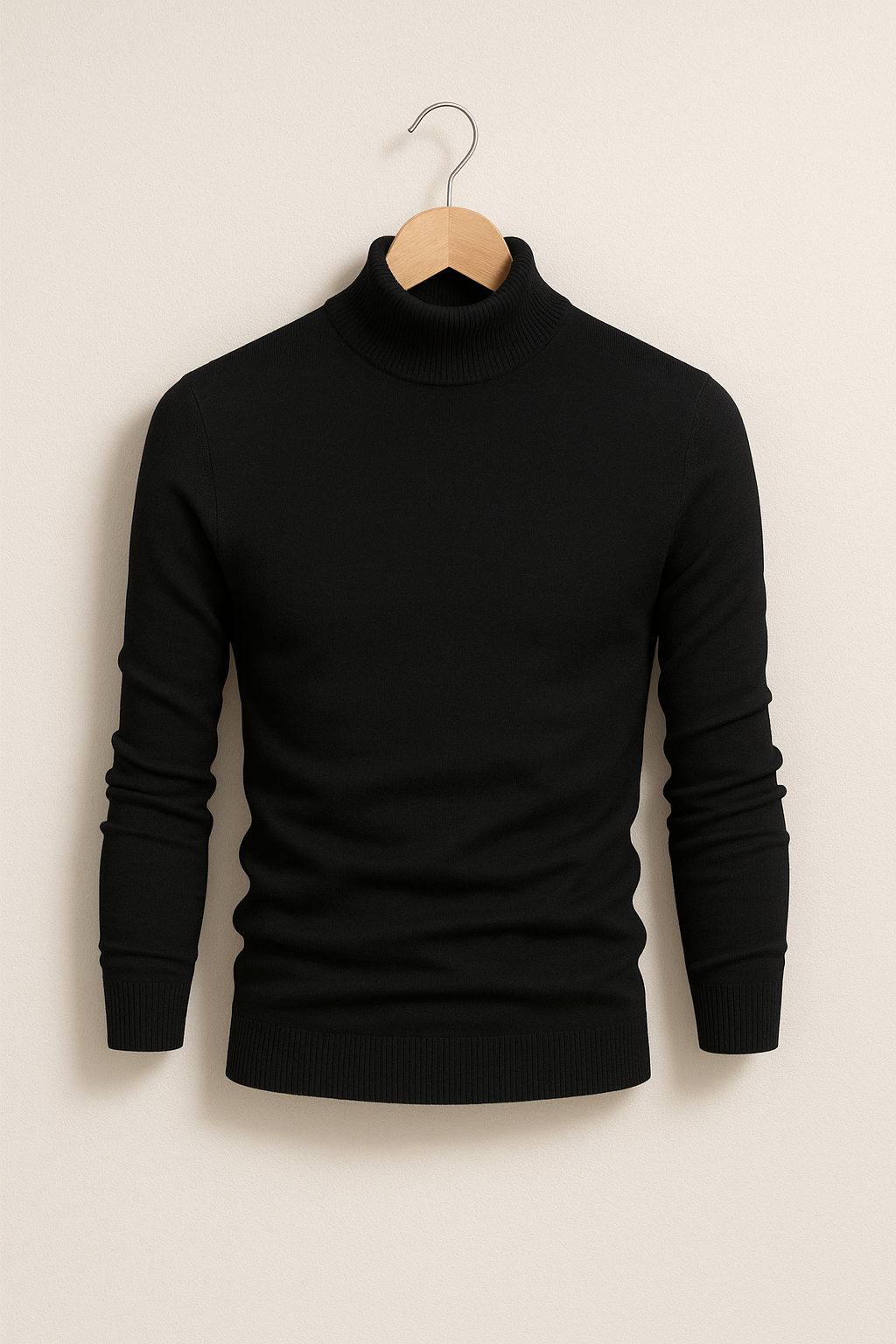 Eleganter Herren-Rollkragenpullover aus Feinstrick, weiches Material, schmale Passform, modisch für kühle Tage geeignet.