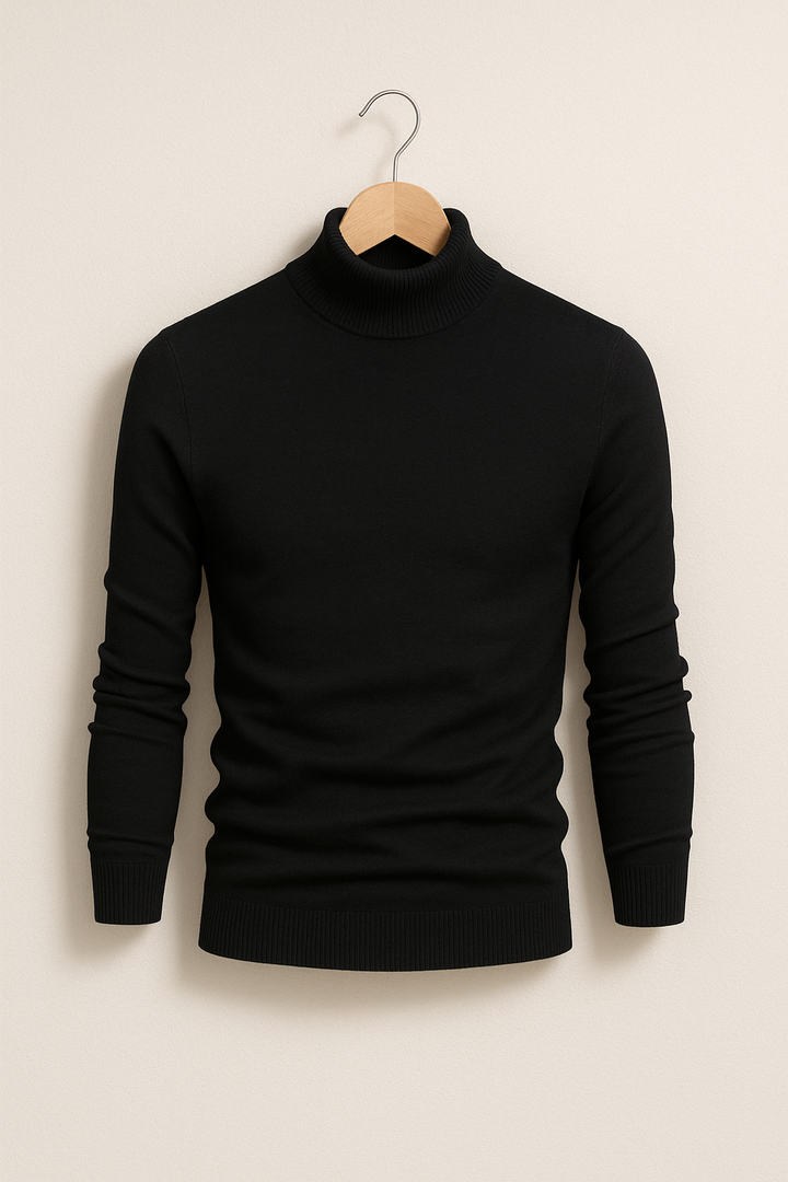 Eleganter Herren-Rollkragenpullover aus Feinstrick, weiches Material, schmale Passform, modisch für kühle Tage geeignet.