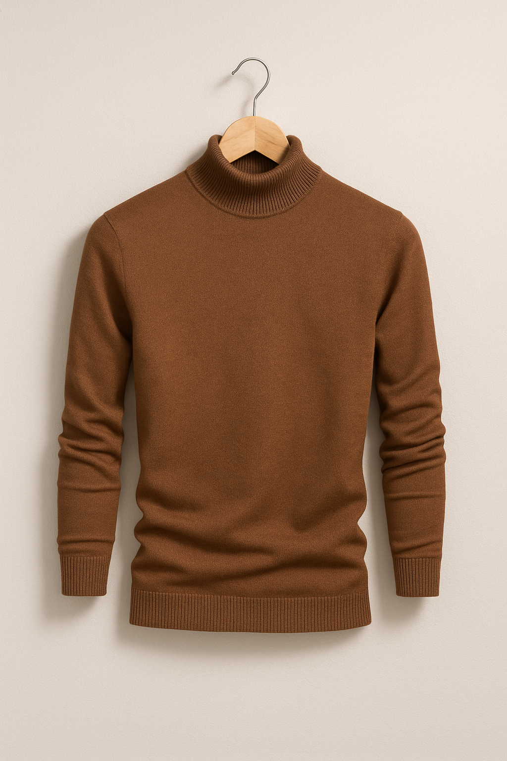Eleganter Herren-Rollkragenpullover aus Feinstrick, weiches Material, schmale Passform, modisch für kühle Tage geeignet.