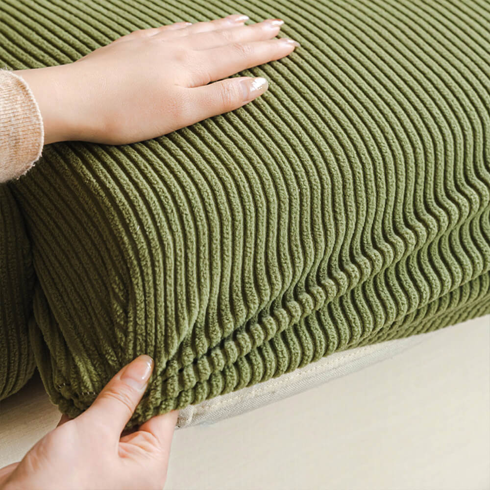 Eleganter kratzfester Cord-Sofabezug mit Jacquard-Streifen, elastisch und rutschfest, maschinenwaschbar für einfachen Schutz.