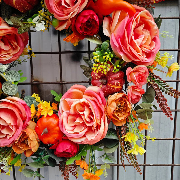 Eleganter künstlicher Blumenkranz mit erdigen Tönen, perfekt für Heim- und Gartendekoration, ganzjähriger Blickfang.