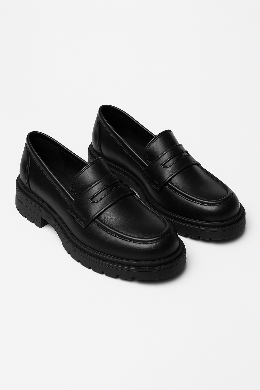 Eleganter Loafer aus glattem PU-Leder mit klobiger Profilsohle, Seitenansicht, klassische Optik für Herrenmode.