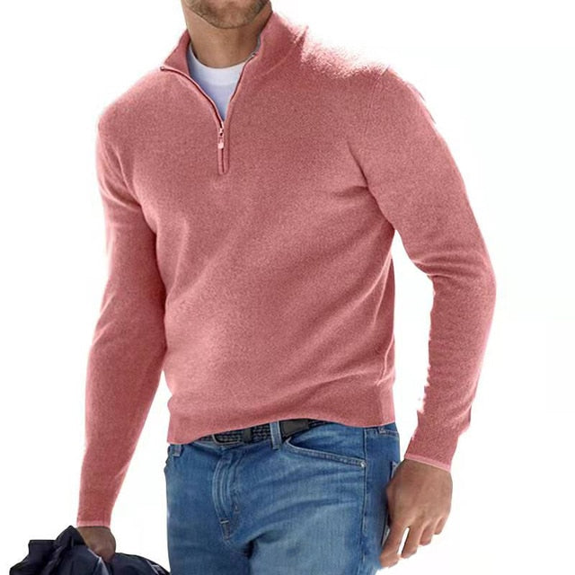 "Eleganter Merino Herrenpullover mit V-Ausschnitt und Reißverschluss, aus atmungsaktiver Merinowolle in stilvollem Design"