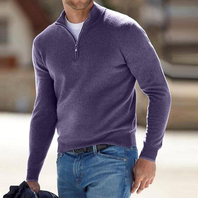 "Eleganter Merino Herrenpullover mit V-Ausschnitt und Reißverschluss, aus atmungsaktiver Merinowolle in stilvollem Design"