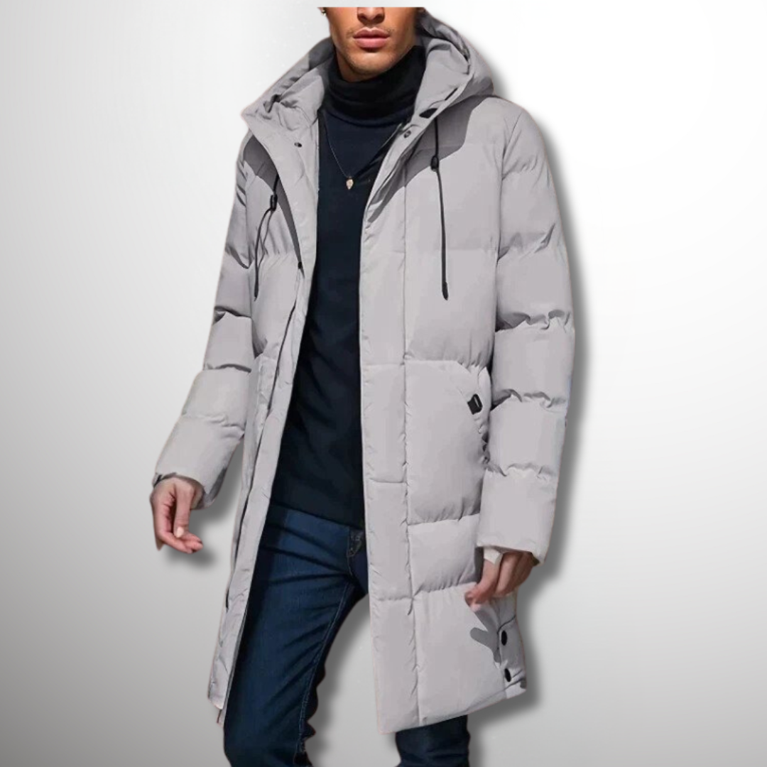 Eleganter, wasserdichter Herren Parka mit Kapuze in Dunkelblau, ideal für stilvollen Winterschutz. Perfekt für jedes Wetter.