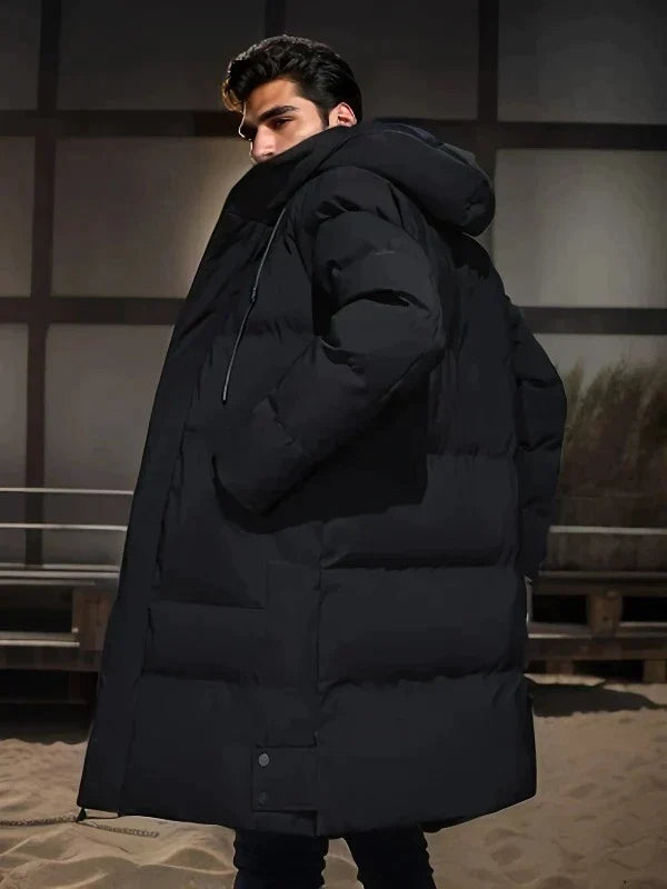Eleganter, wasserdichter Herren Parka mit Kapuze in Dunkelblau, ideal für stilvollen Winterschutz. Perfekt für jedes Wetter.