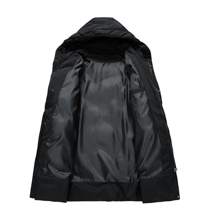 Eleganter, wasserdichter Herren Parka mit Kapuze in Dunkelblau, ideal für stilvollen Winterschutz. Perfekt für jedes Wetter.