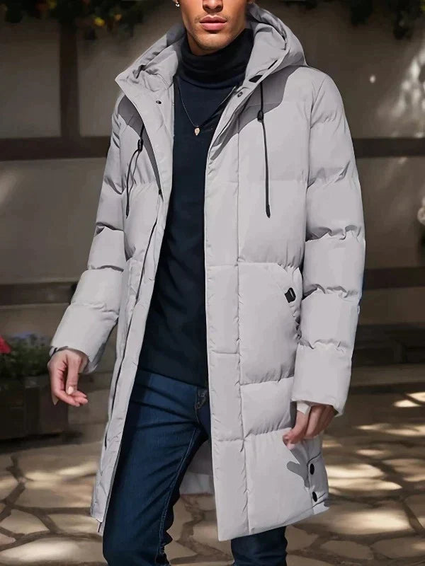Eleganter, wasserdichter Herren Parka mit Kapuze in Dunkelblau, ideal für stilvollen Winterschutz. Perfekt für jedes Wetter.