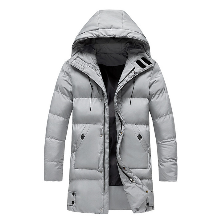 Eleganter, wasserdichter Herren Parka mit Kapuze in Dunkelblau, ideal für stilvollen Winterschutz. Perfekt für jedes Wetter.