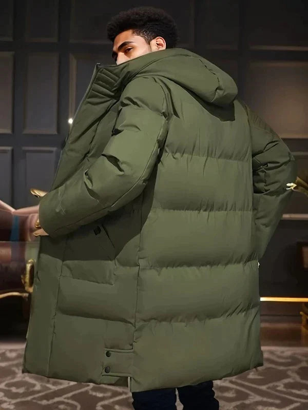 Eleganter, wasserdichter Herren Parka mit Kapuze in Dunkelblau, ideal für stilvollen Winterschutz. Perfekt für jedes Wetter.