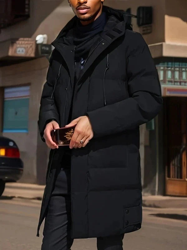Eleganter, wasserdichter Herren Parka mit Kapuze in Dunkelblau, ideal für stilvollen Winterschutz. Perfekt für jedes Wetter.
