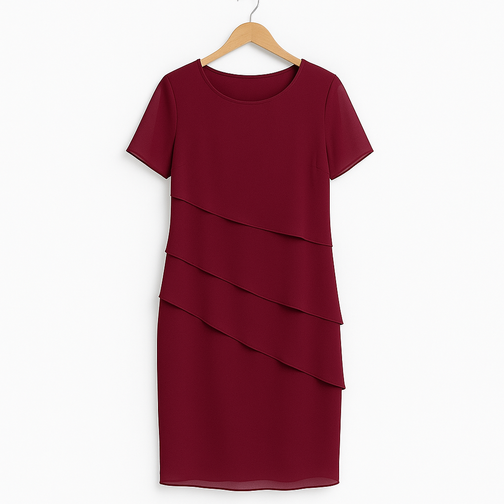 "Elegantes Abendkleid aus leichtem Chiffon mit stilvollem Stufendesign für eine feminine, fließende Silhouette."