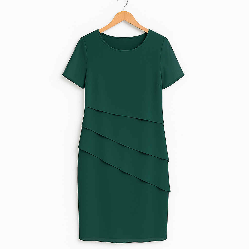 "Elegantes Abendkleid aus leichtem Chiffon mit stilvollem Stufendesign für eine feminine, fließende Silhouette."