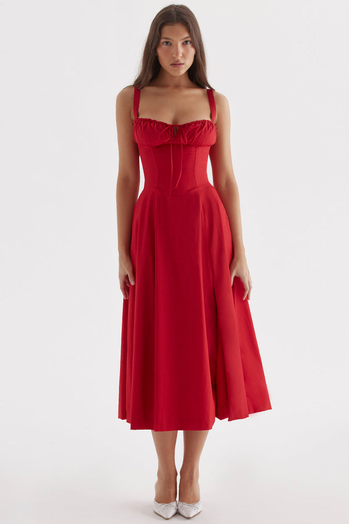Elegantes Bustierkleid mit lebhaftem Blumenmuster, figurbetonender Schnitt, perfekt für Frühlingsanlässe.