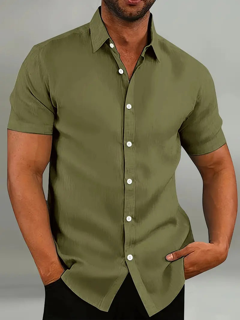 "Elegantes Fritz Kurzarmhemd, Frontansicht, leichter Stoff, klassisches Design, ideal für Sommer, Herrenmode Shirt"