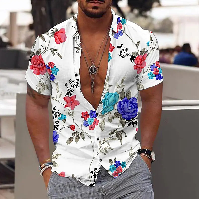 "Elegantes Herren Designer Hemd in Dunkelblau mit stilvollem Blumenmuster, bequemes und hochwertiges Material."