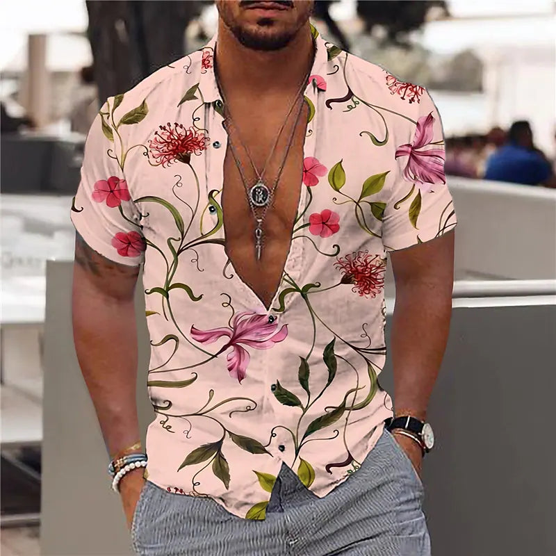 "Elegantes Herren Designer Hemd in Dunkelblau mit stilvollem Blumenmuster, bequemes und hochwertiges Material."