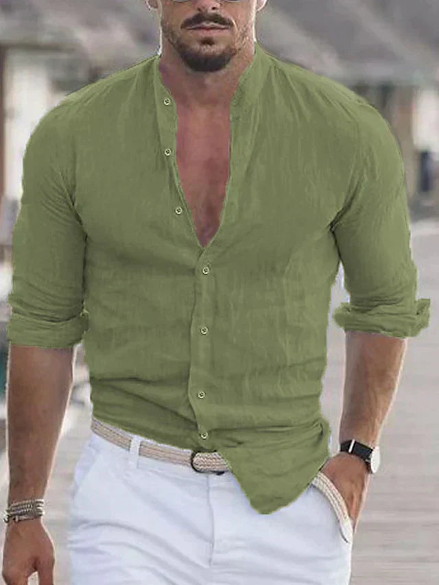"Elegantes Herren Leinenhemd in hellem Blau, atmungsaktiv und knitterarm, ideal für stilvolle Sommerabende."