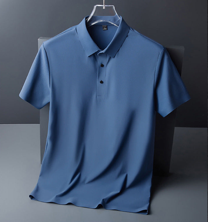 Elegantes Herren Polo Shirt, Vorderansicht in Blau, atmungsaktives Material, ideal für Sport und Freizeit, Größe M bis 4XL.