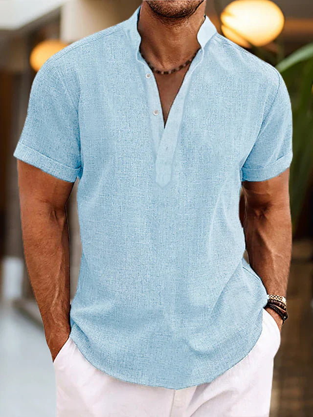 Elegantes Herren V-Ausschnitt Poloshirt in Dunkelblau, komfortabeler Baumwollmix, ideal für Freizeit und Büro, moderne Passfo
