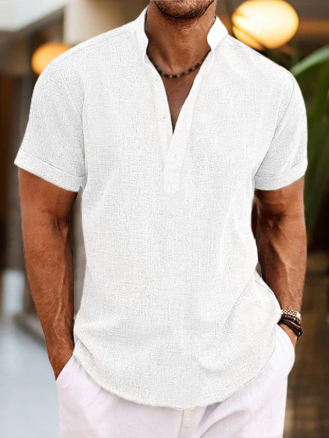 Elegantes Herren V-Ausschnitt Poloshirt in Dunkelblau, komfortabeler Baumwollmix, ideal für Freizeit und Büro, moderne Passfo