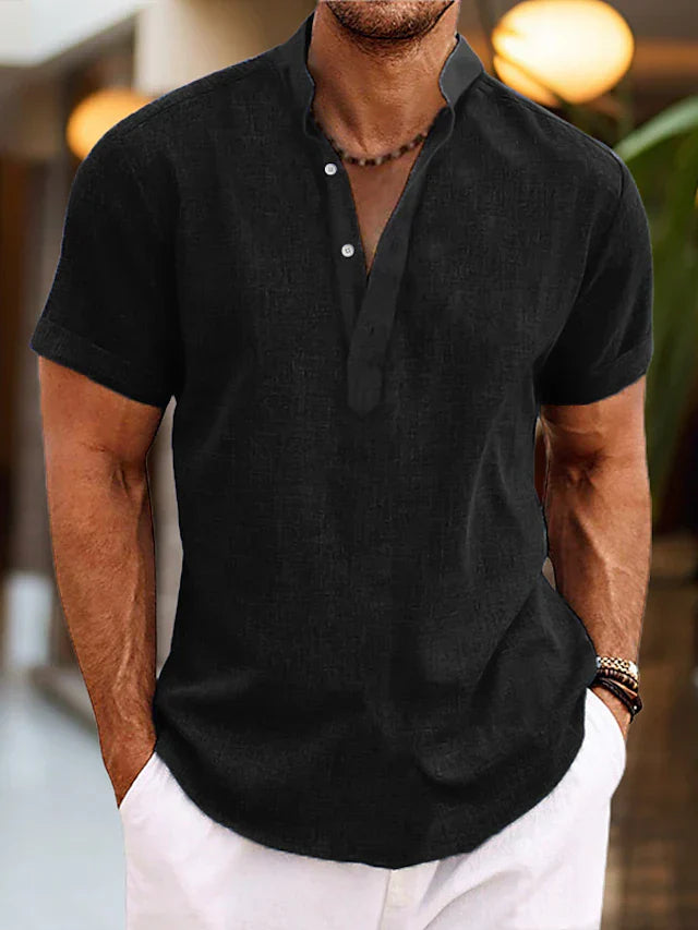 Elegantes Herren V-Ausschnitt Poloshirt in Dunkelblau, komfortabeler Baumwollmix, ideal für Freizeit und Büro, moderne Passfo