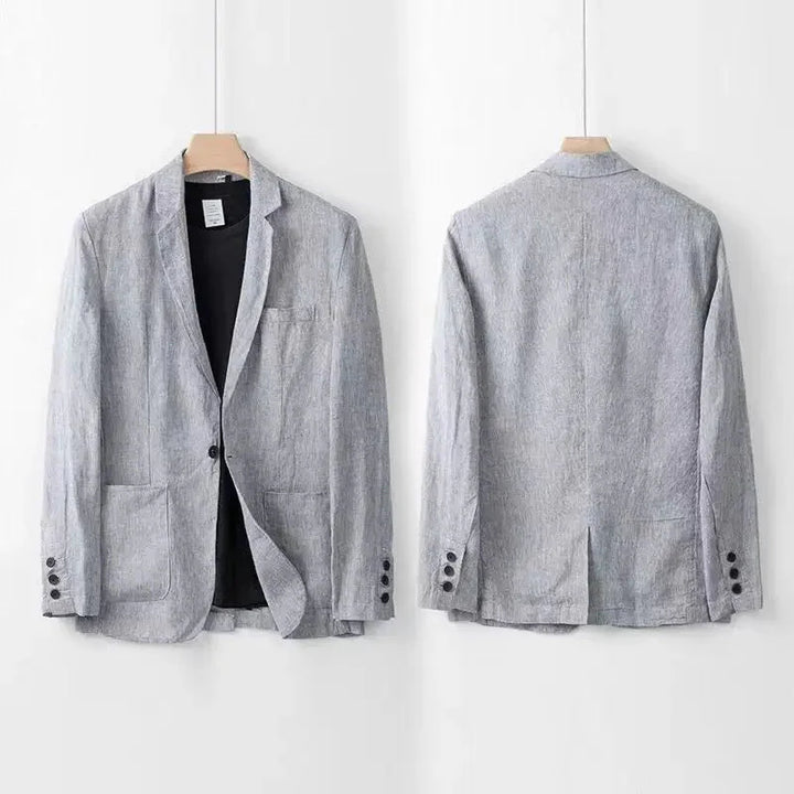 Elegantes Leinen-Set für Herren: Slim-Fit, beige, atmungsaktiv, 2-teilig, ideal für Sommeranlässe. Taille mit elastischem Bun