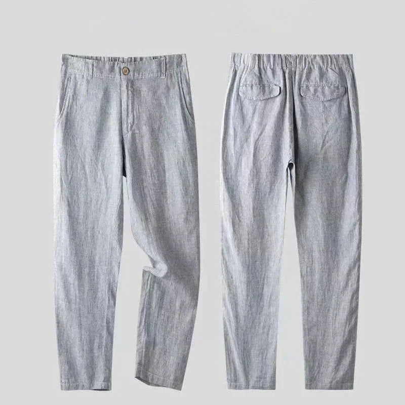 Elegantes Leinen-Set für Herren: Slim-Fit, beige, atmungsaktiv, 2-teilig, ideal für Sommeranlässe. Taille mit elastischem Bun