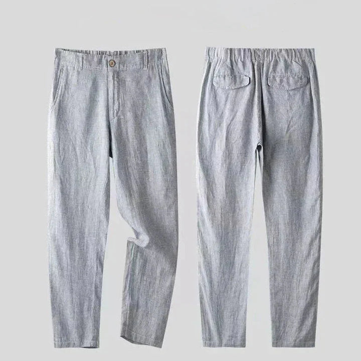 Elegantes Leinen-Set für Herren: Slim-Fit, beige, atmungsaktiv, 2-teilig, ideal für Sommeranlässe. Taille mit elastischem Bun