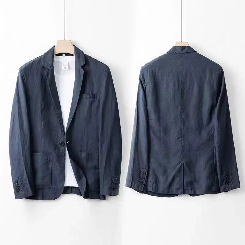 Elegantes Leinen-Set für Herren: Slim-Fit, beige, atmungsaktiv, 2-teilig, ideal für Sommeranlässe. Taille mit elastischem Bun