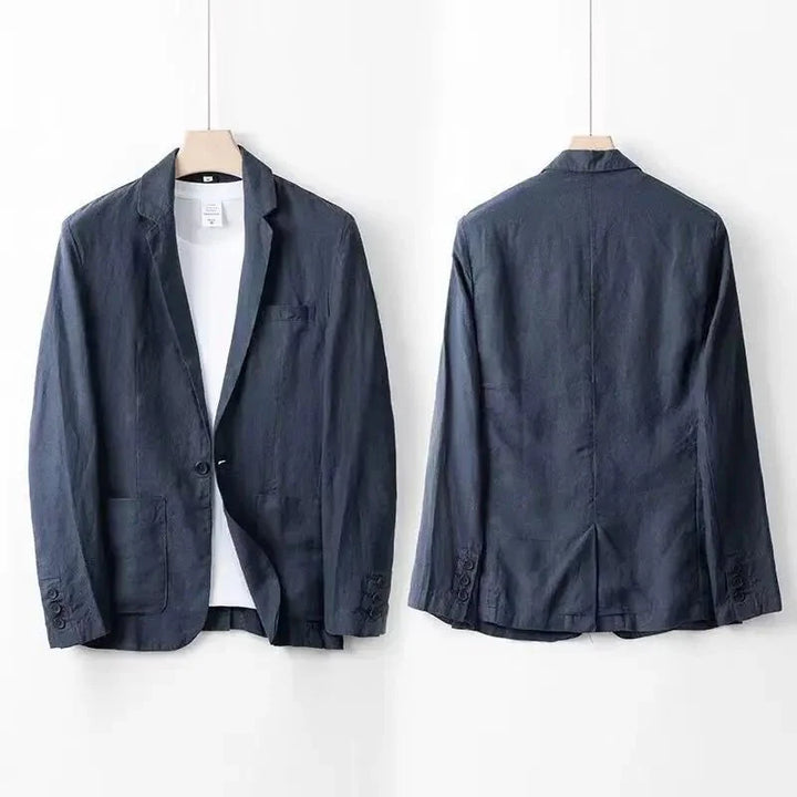 Elegantes Leinen-Set für Herren: Slim-Fit, beige, atmungsaktiv, 2-teilig, ideal für Sommeranlässe. Taille mit elastischem Bun
