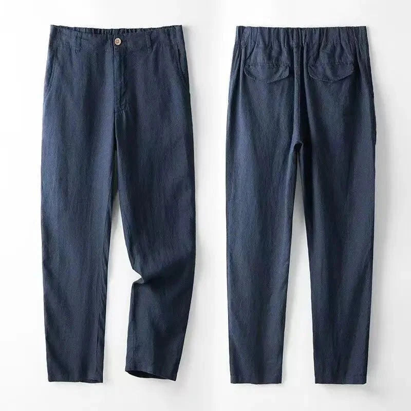 Elegantes Leinen-Set für Herren: Slim-Fit, beige, atmungsaktiv, 2-teilig, ideal für Sommeranlässe. Taille mit elastischem Bun