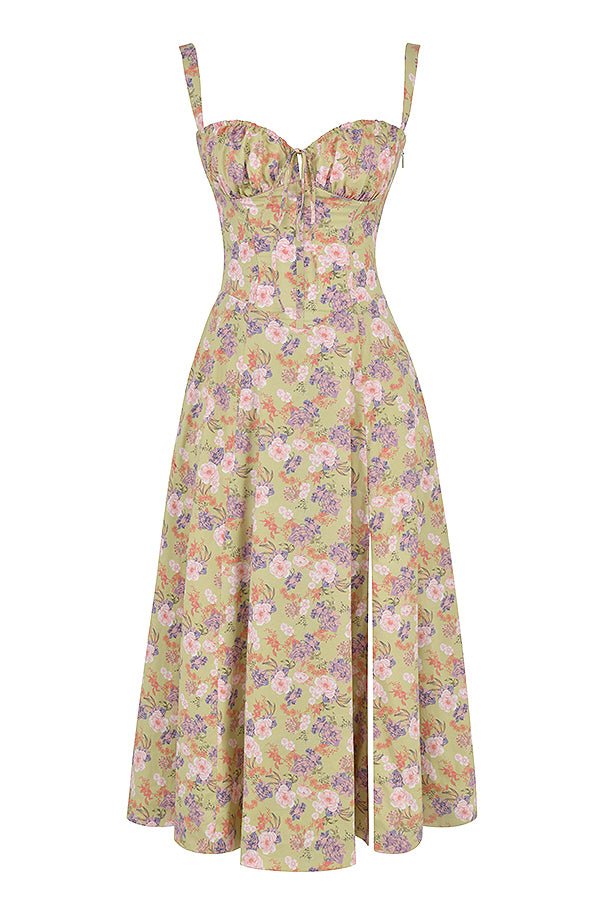 Elegantes Midikleid mit Korsett-Design, betont Taille, fließender Rock. Perfekt für elegante Anlässe in Blau, Rosa, Schwarz.