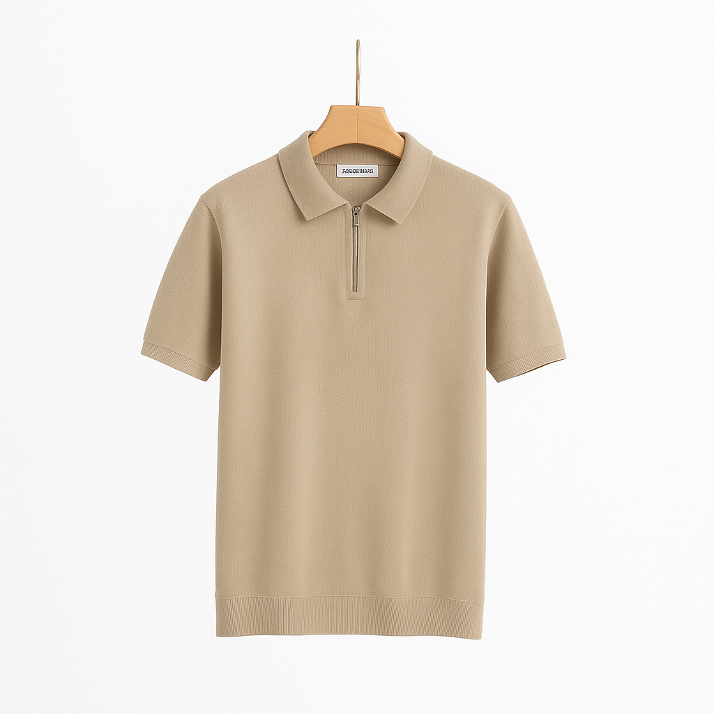 "Elegantes Strick Poloshirt mit Reißverschluss, feinstrick Stoff, klassischer Polokragen, schlichte Farbgebung, stilvoller Lo