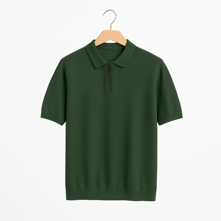 "Elegantes Strick Poloshirt mit Reißverschluss, feinstrick Stoff, klassischer Polokragen, schlichte Farbgebung, stilvoller Lo