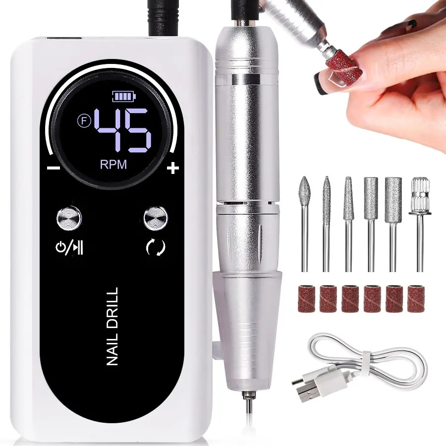 Elektrische Nagelfeile mit 45000RPM, tragbar, leise, USB-wiederaufladbar; modern und handlich, ideal für Nail Art.