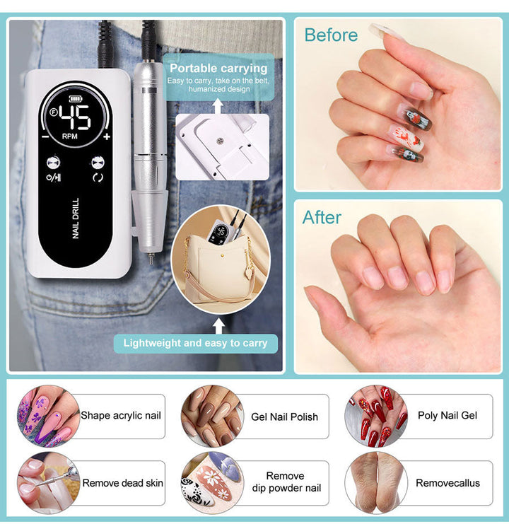 Elektrische Nagelfeile mit 45000RPM, tragbar, leise, USB-wiederaufladbar; modern und handlich, ideal für Nail Art.