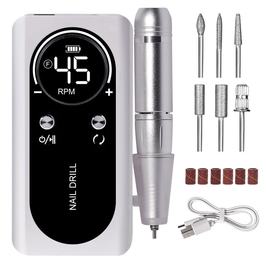 Elektrische Nagelfeile mit 45000RPM, tragbar, leise, USB-wiederaufladbar; modern und handlich, ideal für Nail Art.
