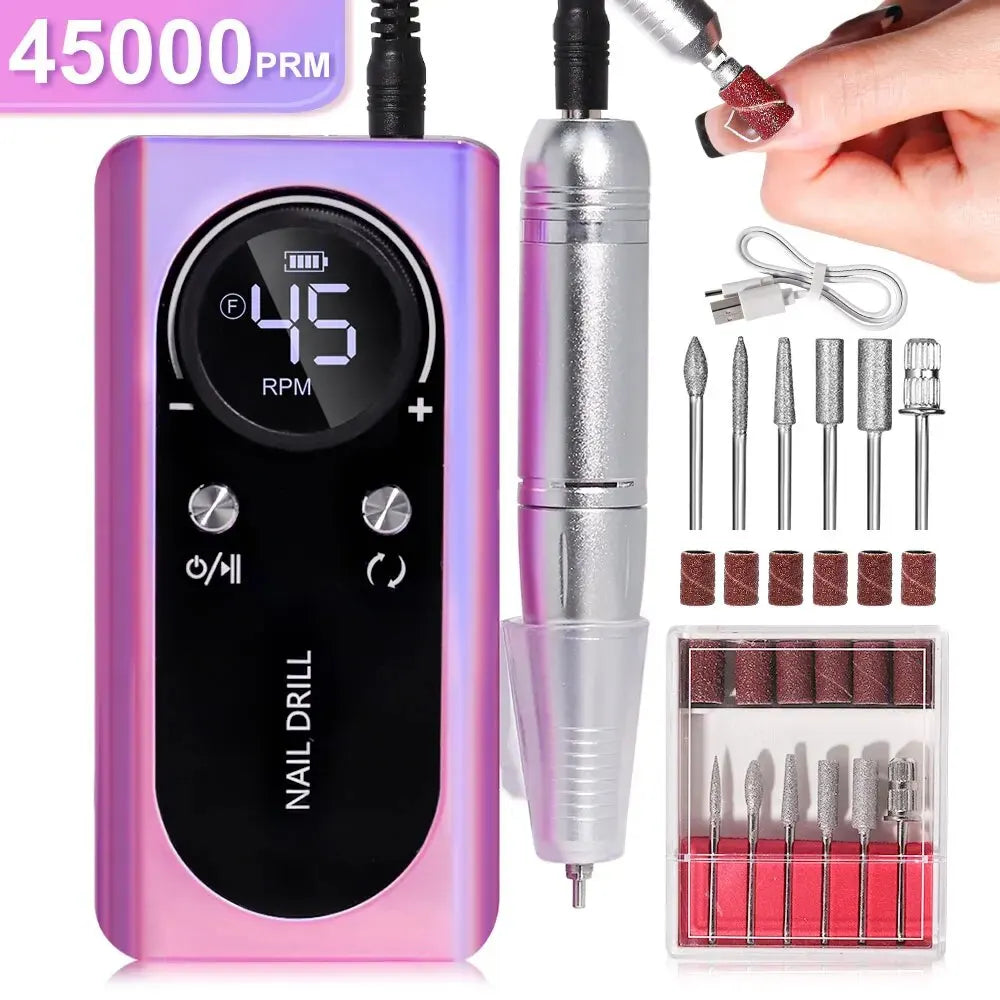 Elektrische Nagelfeile mit 45000RPM, tragbar, leise, USB-wiederaufladbar; modern und handlich, ideal für Nail Art.